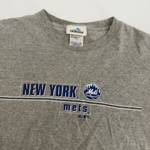 VTG Adidas New York Mets Graphic Shirt Large Gray Short Sleeve MLB Baseball Y2K